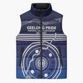 Custom Geelong Pride Sleeveless Puffer Jacket On the Road to Glory Indigenous Aboriginal - Aussie Hoodie