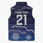 Custom Geelong Pride Sleeveless Puffer Jacket On the Road to Glory Indigenous Aboriginal - Aussie Hoodie