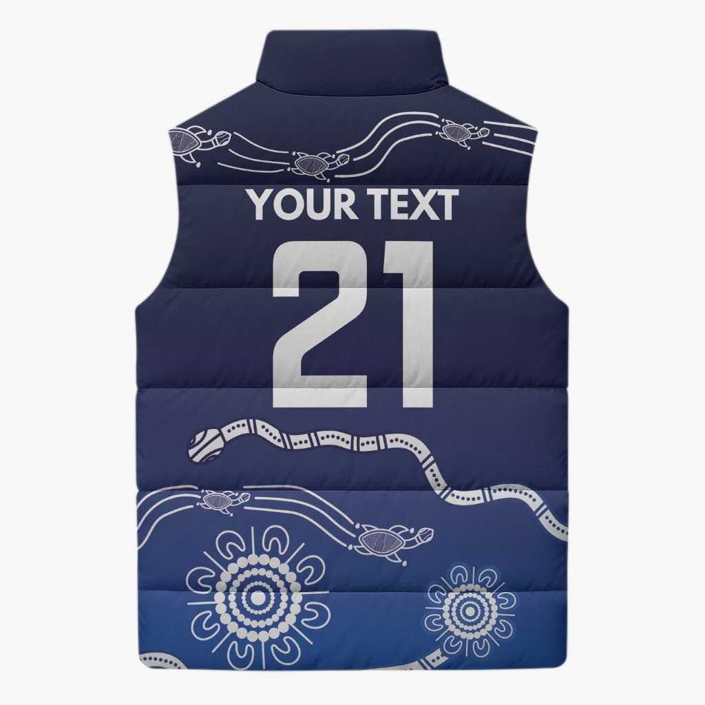 Custom Geelong Pride Sleeveless Puffer Jacket On the Road to Glory Indigenous Aboriginal - Aussie Hoodie