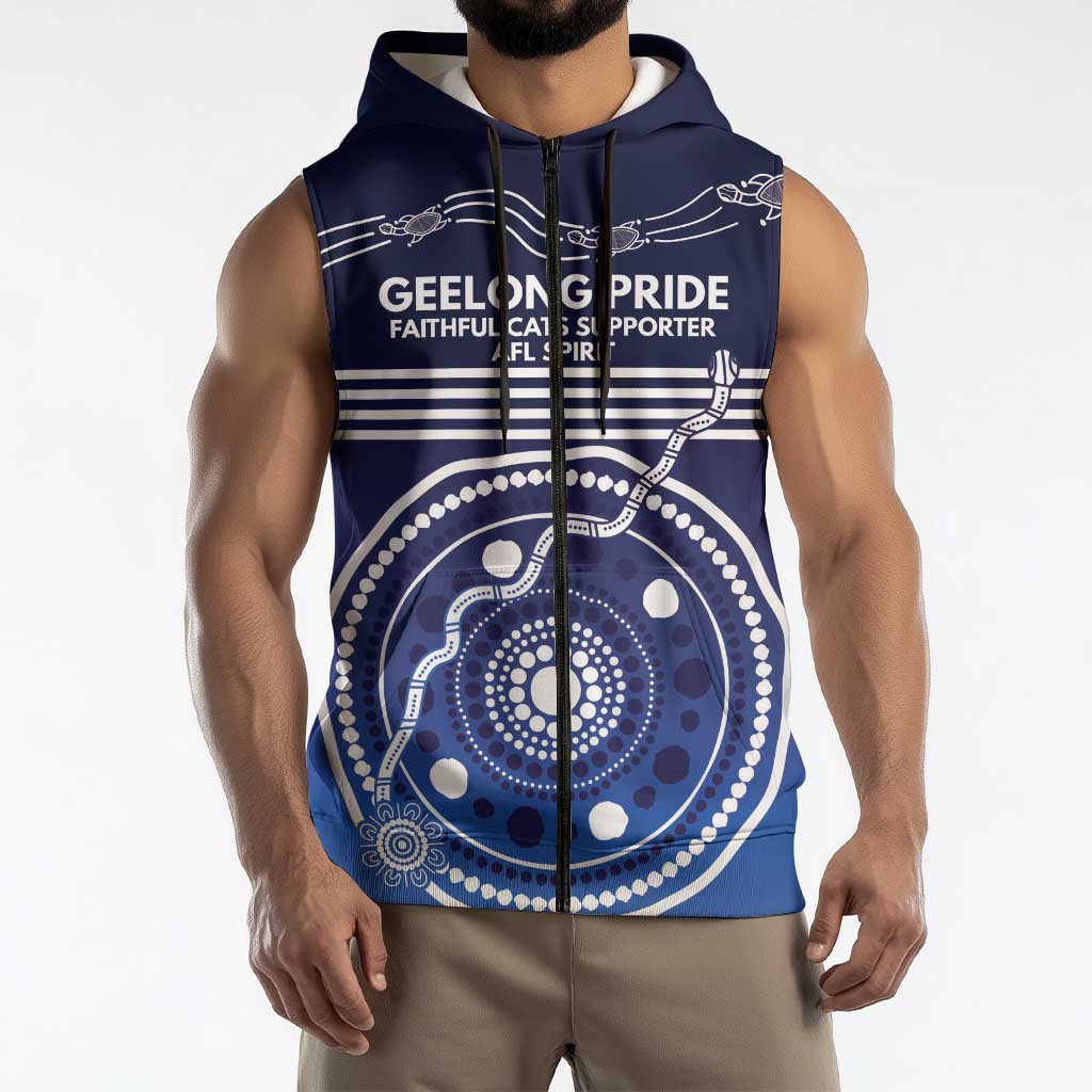 Custom Geelong Pride Sleeveless Zip Hoodie On the Road to Glory Indigenous Aboriginal LT9