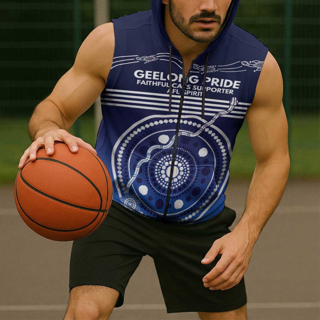 Custom Geelong Pride Sleeveless Zip Hoodie On the Road to Glory Indigenous Aboriginal LT9