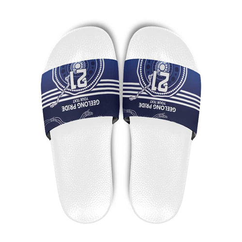 Custom Geelong Pride Slide Sandals On the Road to Glory Indigenous Aboriginal - Aussie Hoodie