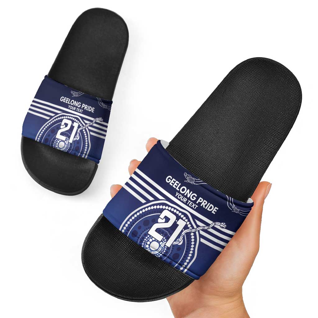 Custom Geelong Pride Slide Sandals On the Road to Glory Indigenous Aboriginal - Aussie Hoodie