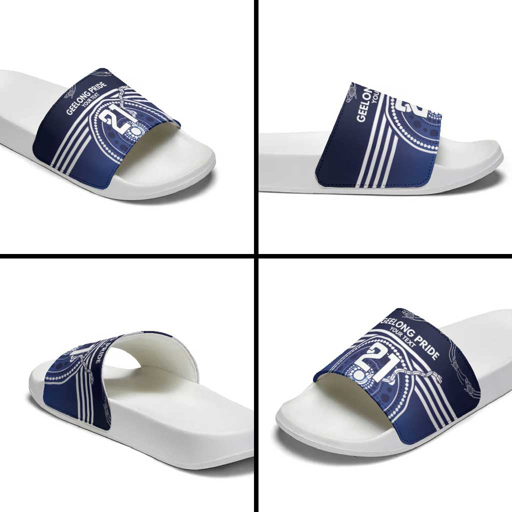 Custom Geelong Pride Slide Sandals On the Road to Glory Indigenous Aboriginal - Aussie Hoodie