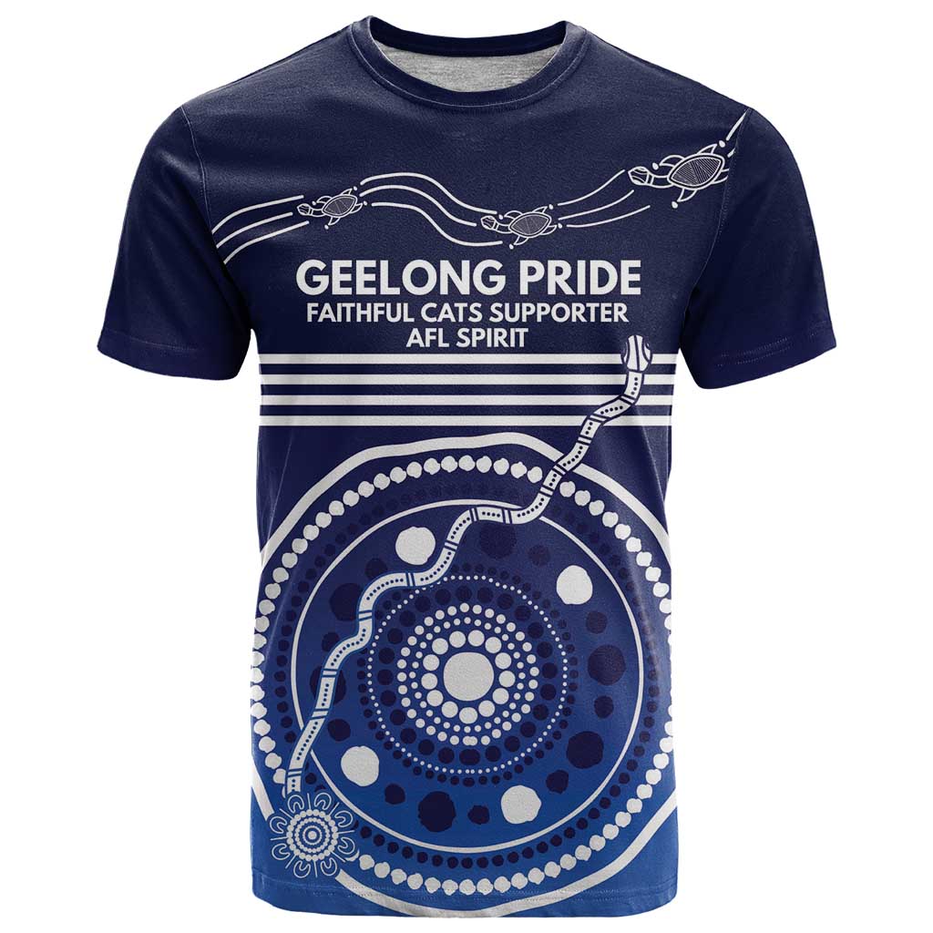 Custom Geelong Pride T Shirt On the Road to Glory Indigenous Aboriginal - Aussie Hoodie
