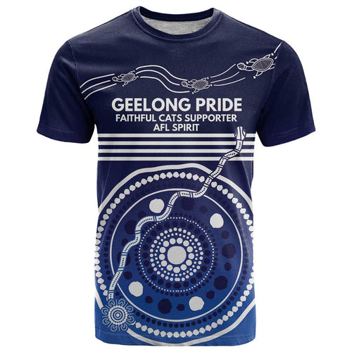 Custom Geelong Pride T Shirt On the Road to Glory Indigenous Aboriginal - Aussie Hoodie