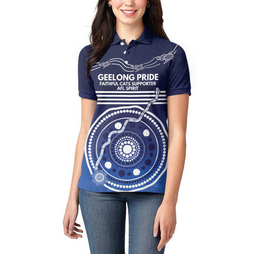 Custom Geelong Pride Women Polo Shirt On the Road to Glory Indigenous Aboriginal - Aussie Hoodie