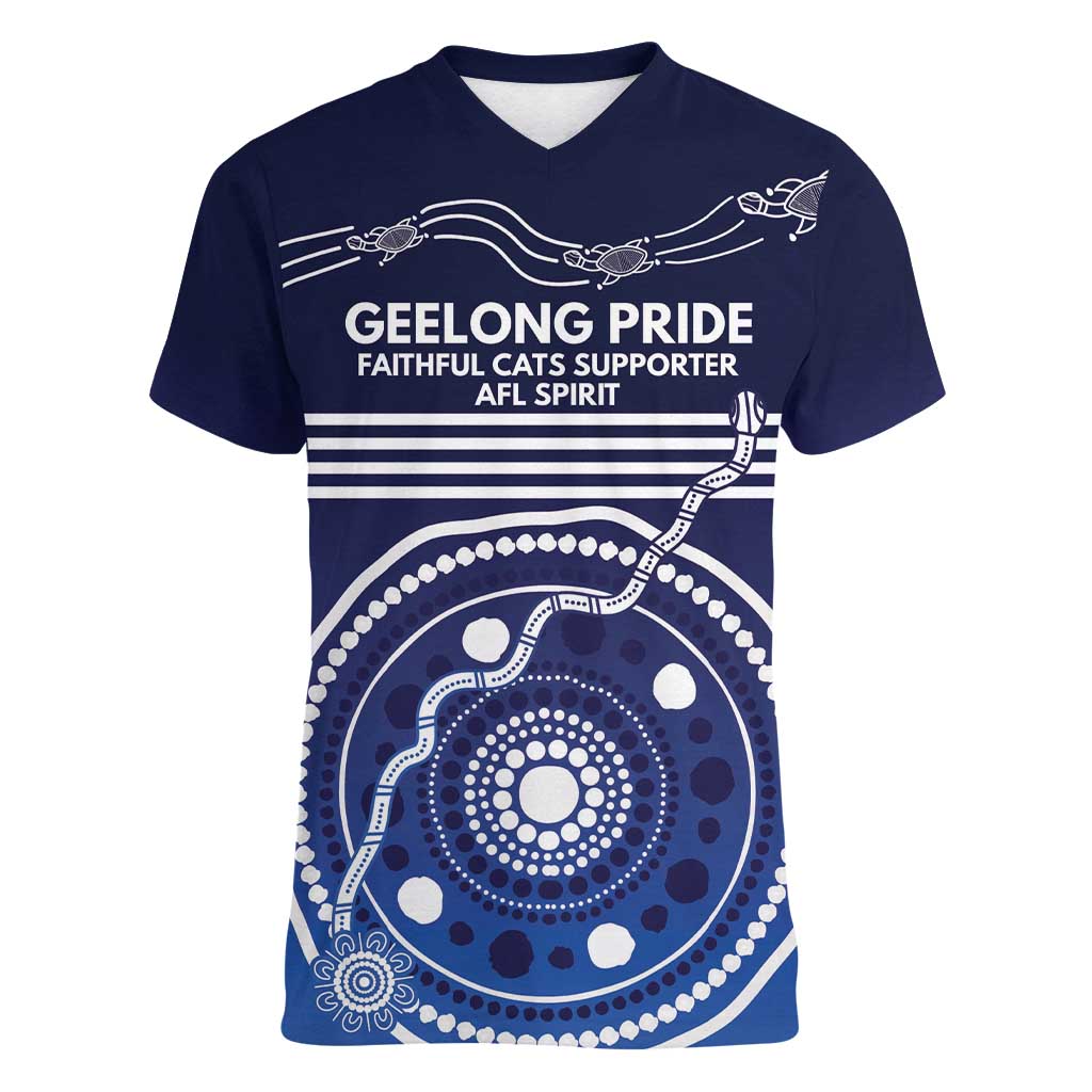 Custom Geelong Pride Women V-Neck T-Shirt On the Road to Glory Indigenous Aboriginal - Aussie Hoodie
