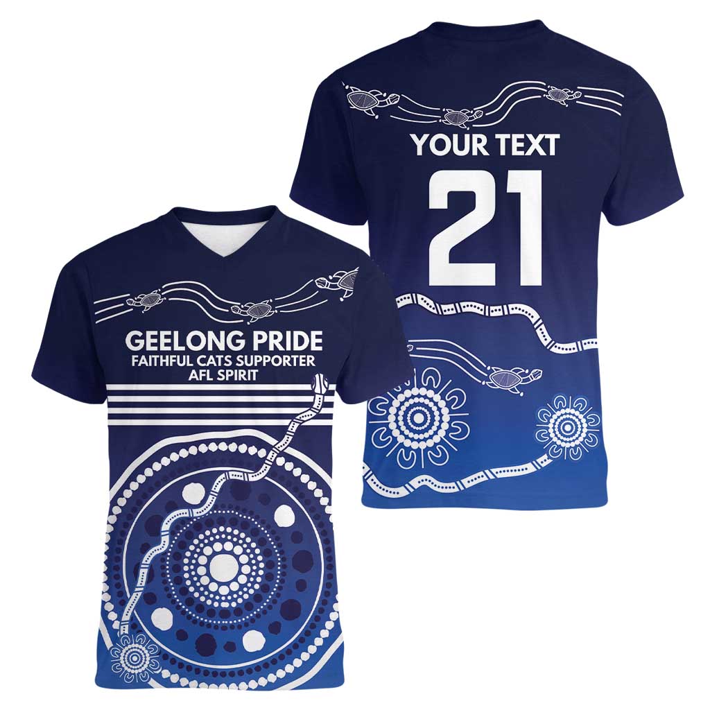 Custom Geelong Pride Women V-Neck T-Shirt On the Road to Glory Indigenous Aboriginal - Aussie Hoodie