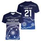 Custom Geelong Pride Women V-Neck T-Shirt On the Road to Glory Indigenous Aboriginal - Aussie Hoodie