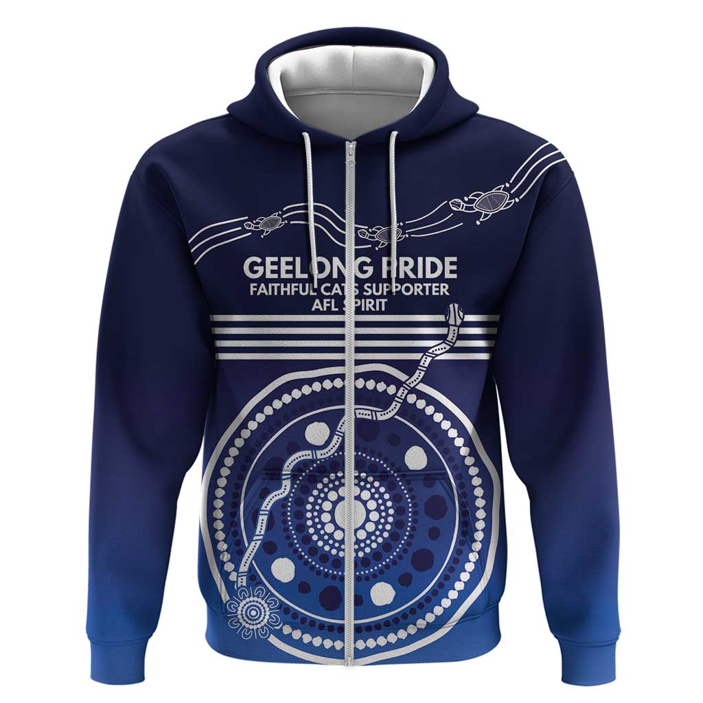 Custom Geelong Pride Zip Hoodie On the Road to Glory Indigenous Aboriginal - Aussie Hoodie