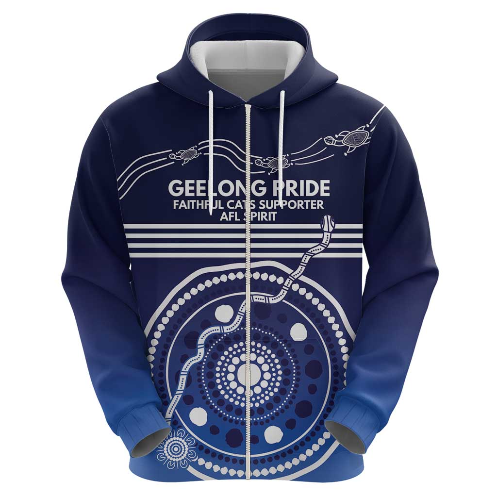 Custom Geelong Pride Zip Hoodie On the Road to Glory Indigenous Aboriginal - Aussie Hoodie