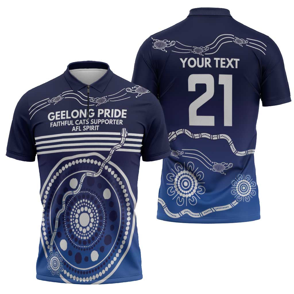 Custom Geelong Pride Zipper Polo Shirt On the Road to Glory Indigenous Aboriginal - Aussie Hoodie