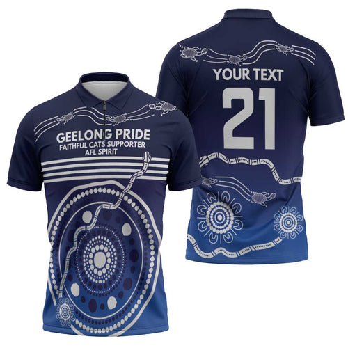 Custom Geelong Pride Zipper Polo Shirt On the Road to Glory Indigenous Aboriginal - Aussie Hoodie