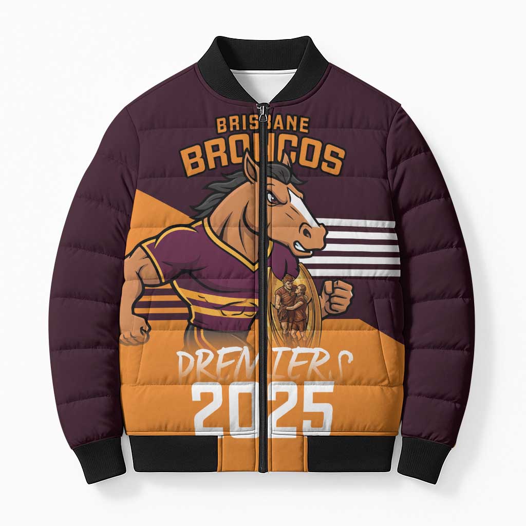 Personalised Broncos Spirit Bomber Puffer Jacket Grand Final Champions 2025 - Aussie Hoodie