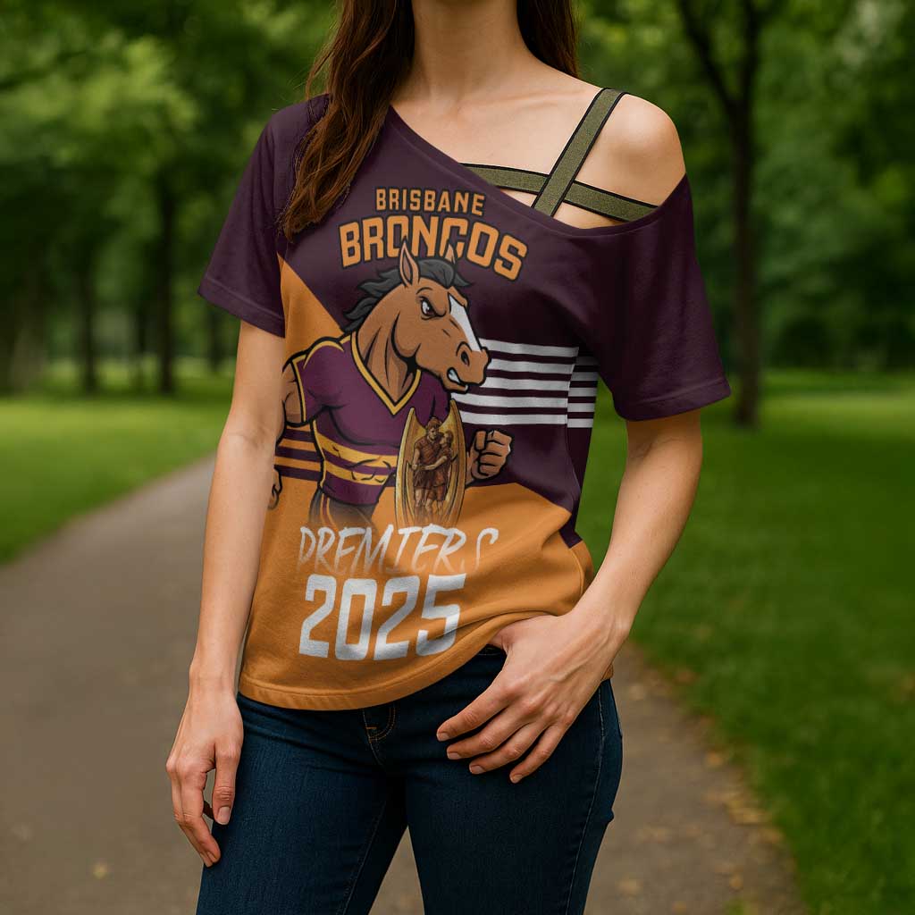 Personalised Broncos Spirit Cross Shoulder Shirt Grand Final Champions 2025 - Aussie Hoodie