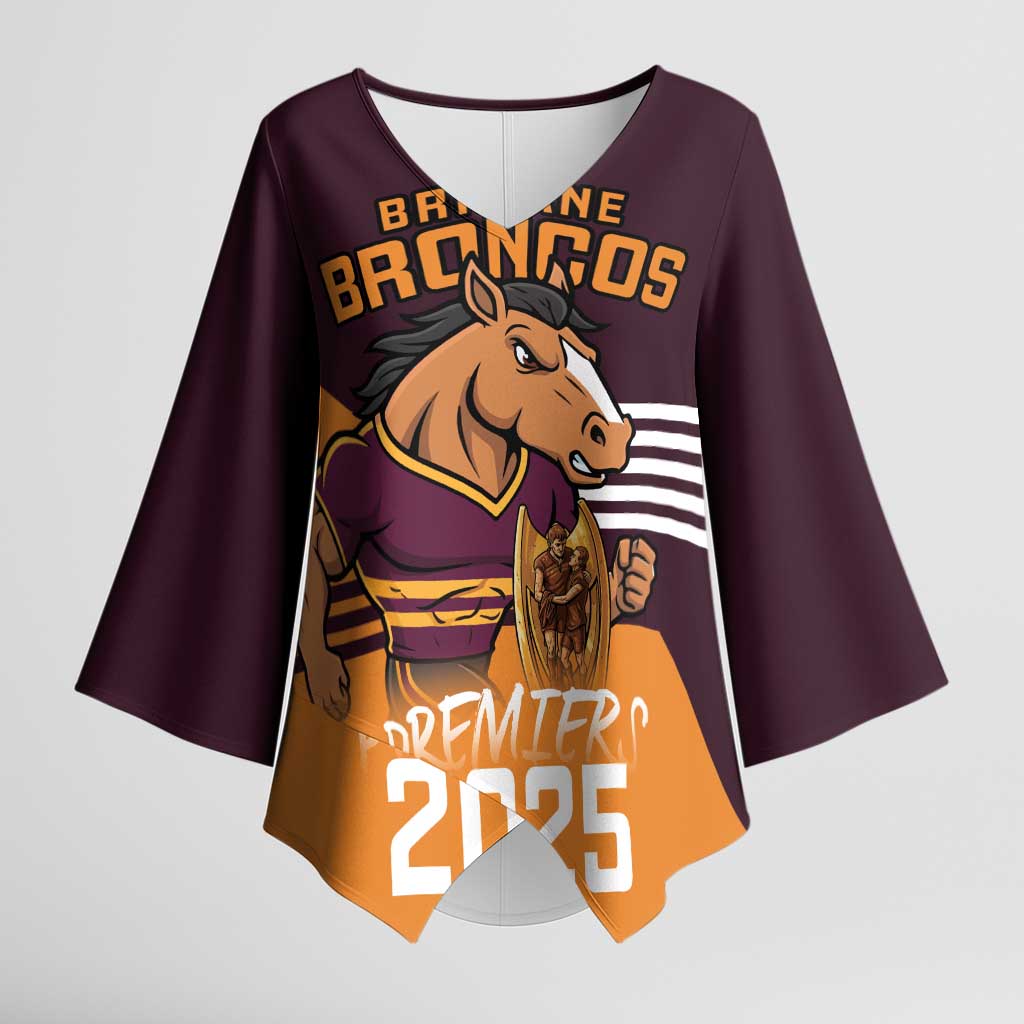 Personalised Broncos Spirit Kimono Sleeve Blouse Grand Final Champions 2025 - Aussie Hoodie