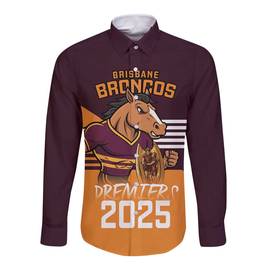 Personalised Broncos Spirit Long Sleeve Button Shirt Grand Final Champions 2025 - Aussie Hoodie