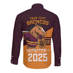 Personalised Broncos Spirit Long Sleeve Button Shirt Grand Final Champions 2025 - Aussie Hoodie