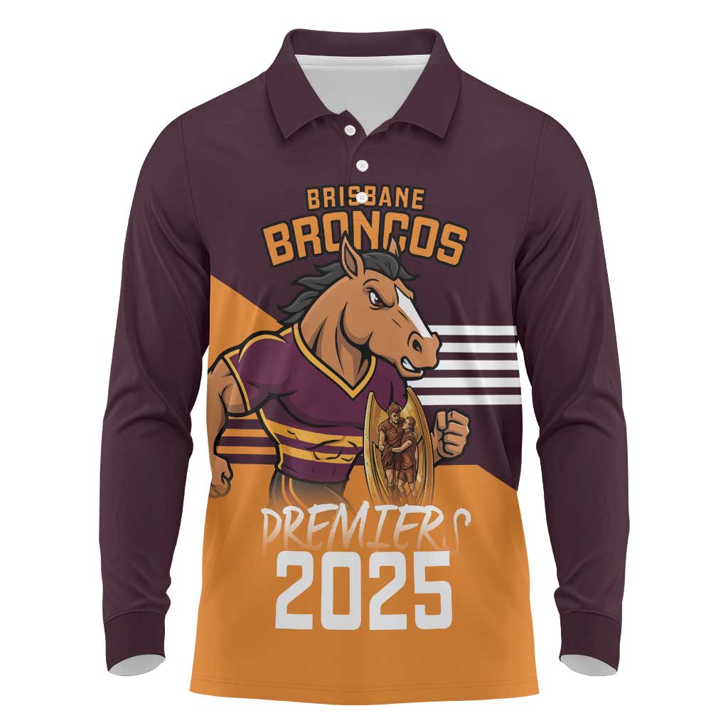 Personalised Broncos Spirit Long Sleeve Polo Shirt Grand Final Champions 2025 - Aussie Hoodie