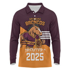 Personalised Broncos Spirit Long Sleeve Polo Shirt Grand Final Champions 2025 - Aussie Hoodie