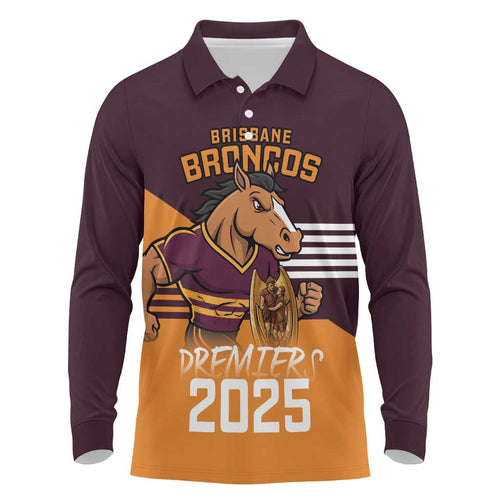 Personalised Broncos Spirit Long Sleeve Polo Shirt Grand Final Champions 2025 - Aussie Hoodie