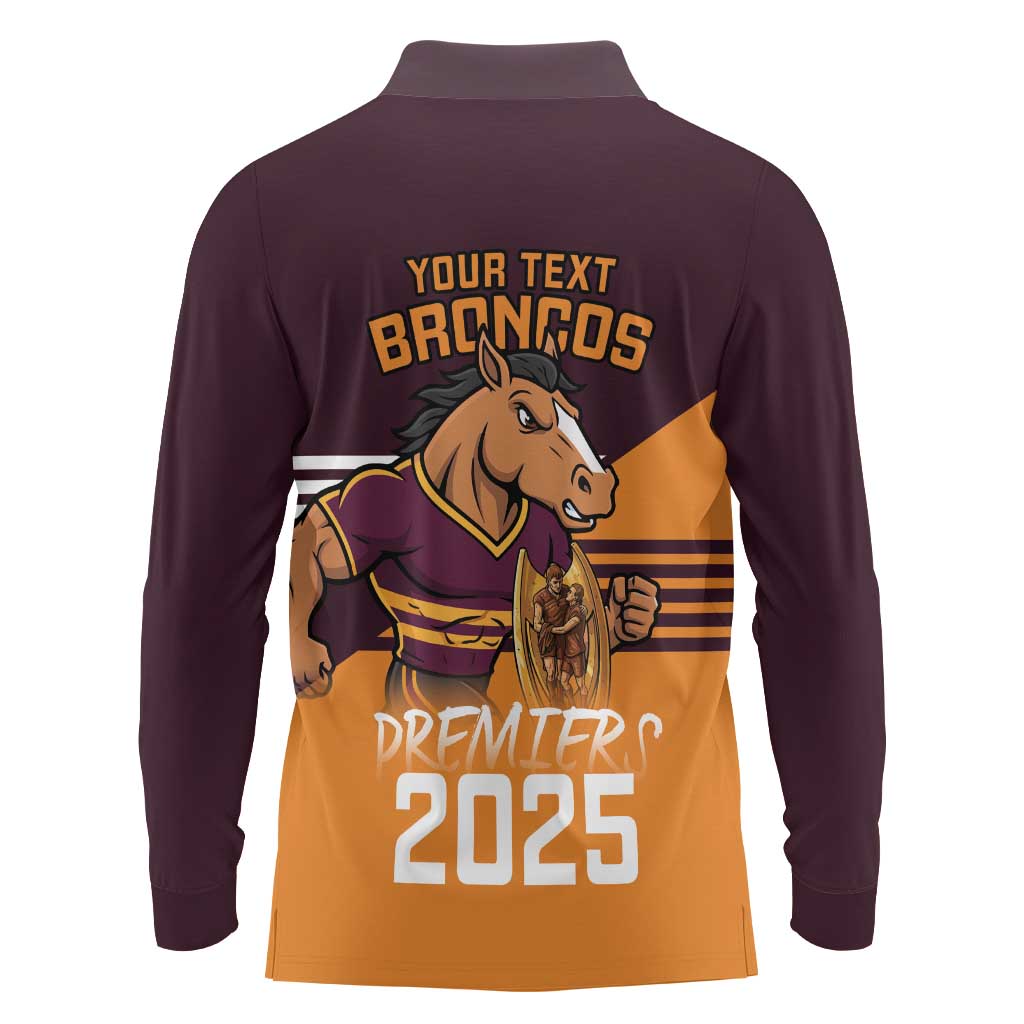 Personalised Broncos Spirit Long Sleeve Polo Shirt Grand Final Champions 2025 - Aussie Hoodie