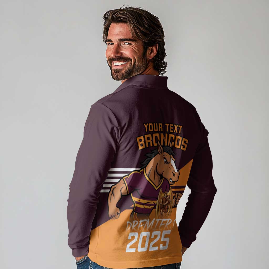 Personalised Broncos Spirit Long Sleeve Polo Shirt Grand Final Champions 2025 - Aussie Hoodie