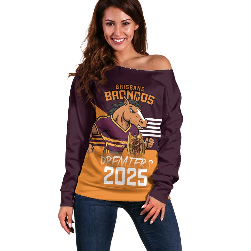 Personalised Broncos Spirit Off Shoulder Sweater Grand Final Champions 2025 - Aussie Hoodie