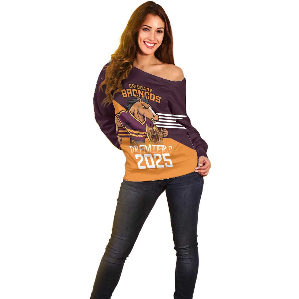 Personalised Broncos Spirit Off Shoulder Sweater Grand Final Champions 2025 - Aussie Hoodie