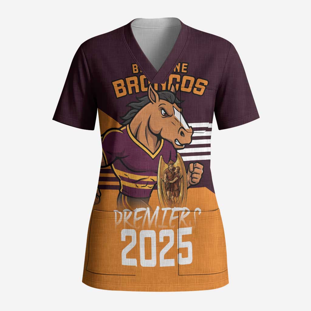 Personalised Broncos Spirit Scrub Top Grand Final Champions 2025 - Aussie Hoodie