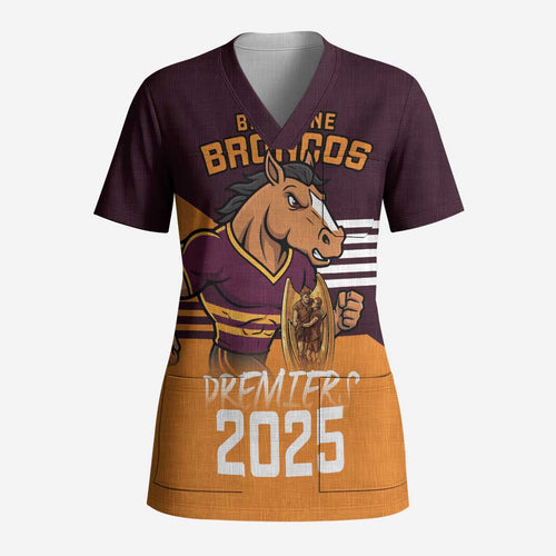Personalised Broncos Spirit Scrub Top Grand Final Champions 2025 - Aussie Hoodie