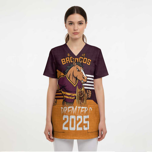 Personalised Broncos Spirit Scrub Top Grand Final Champions 2025 - Aussie Hoodie