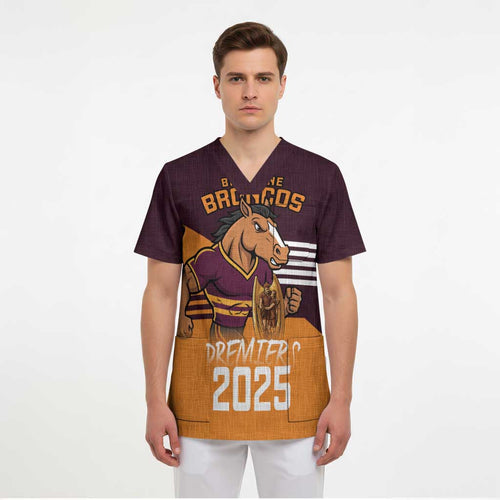 Personalised Broncos Spirit Scrub Top Grand Final Champions 2025 - Aussie Hoodie