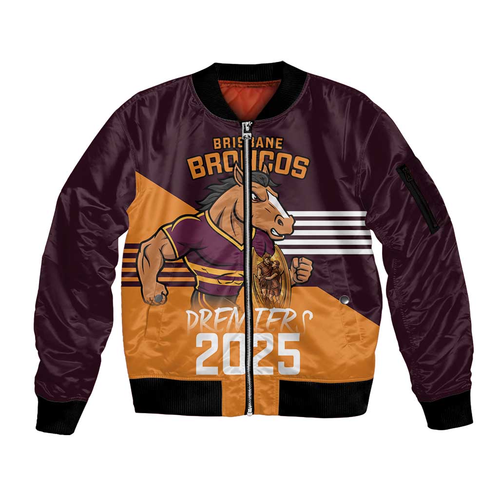 Personalised Broncos Spirit Sleeve Zip Bomber Jacket Grand Final Champions 2025 - Aussie Hoodie