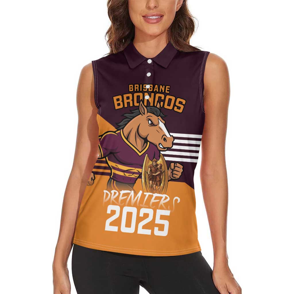 Personalised Broncos Spirit Women Sleeveless Polo Shirt Grand Final Champions 2025 - Aussie Hoodie