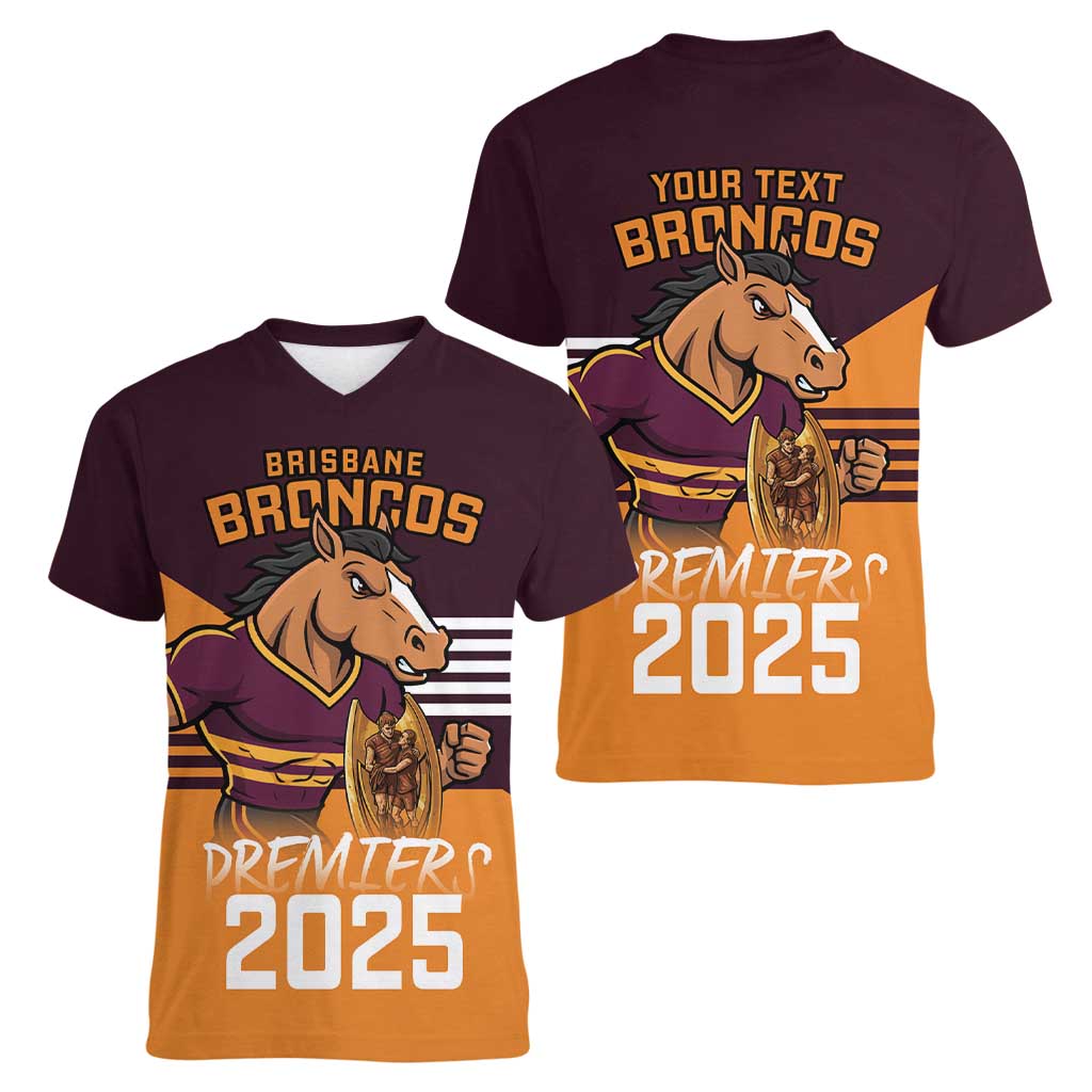 Personalised Broncos Spirit Women V-Neck T-Shirt Grand Final Champions 2025 - Aussie Hoodie