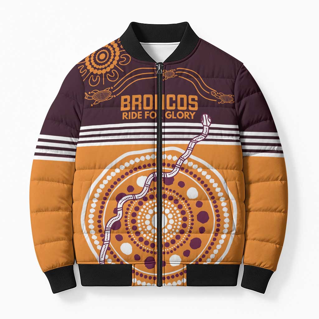Custom Broncos Spirit Bomber Puffer Jacket Ride for Glory Indigenous Aboriginal - Aussie Hoodie