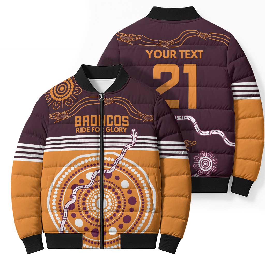 Custom Broncos Spirit Bomber Puffer Jacket Ride for Glory Indigenous Aboriginal - Aussie Hoodie