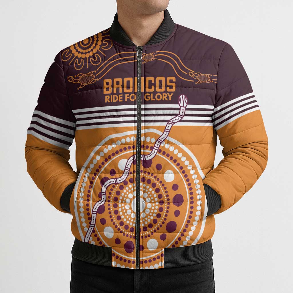 Custom Broncos Spirit Bomber Puffer Jacket Ride for Glory Indigenous Aboriginal - Aussie Hoodie