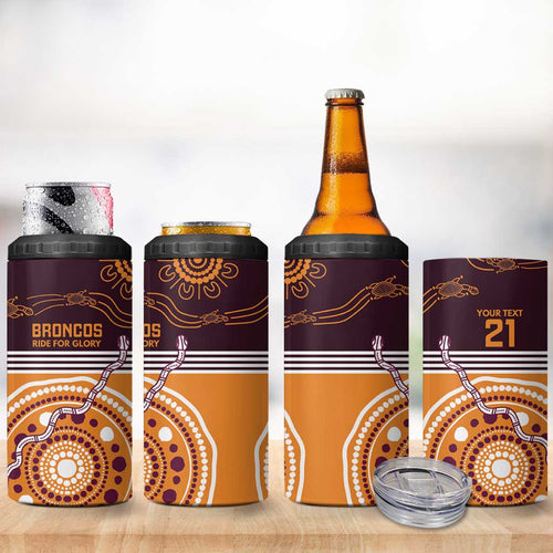 Custom Broncos Spirit 4 in 1 Can Cooler Tumbler Ride for Glory Indigenous Aboriginal - Aussie Hoodie