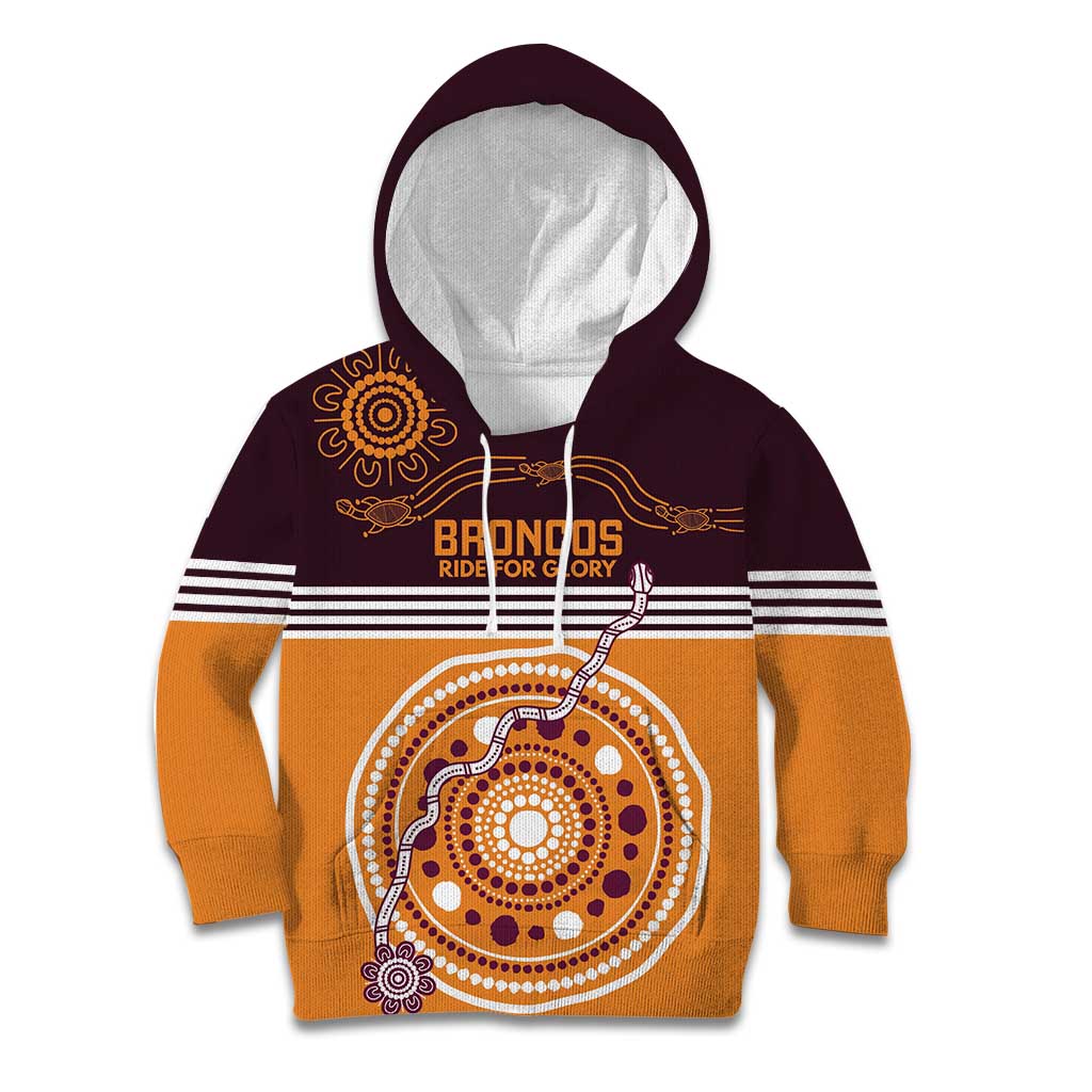 Custom Broncos Spirit Kid Hoodie Ride for Glory Indigenous Aboriginal - Aussie Hoodie