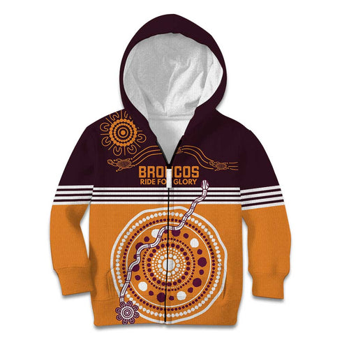 Custom Broncos Spirit Kid Hoodie Ride for Glory Indigenous Aboriginal - Aussie Hoodie