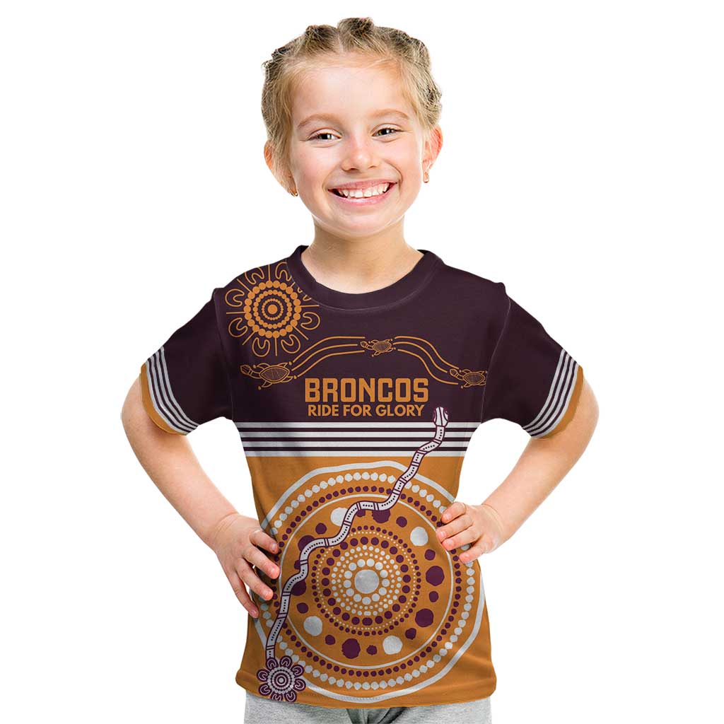 Custom Broncos Spirit Kid T Shirt Ride for Glory Indigenous Aboriginal - Aussie Hoodie