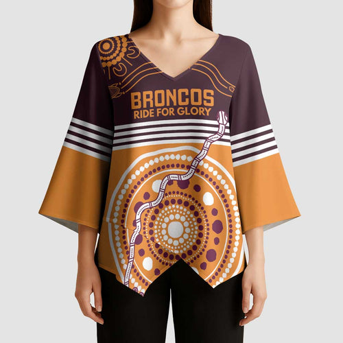 Custom Broncos Spirit Kimono Sleeve Blouse Ride for Glory Indigenous Aboriginal - Aussie Hoodie