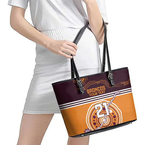 Custom Broncos Spirit Leather Tote Bag Ride for Glory Indigenous Aboriginal - Aussie Hoodie