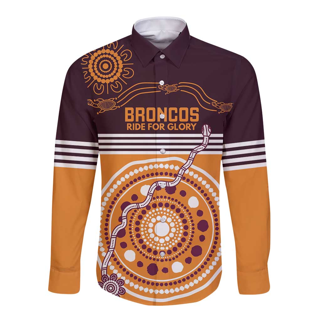 Custom Broncos Spirit Long Sleeve Button Shirt Ride for Glory Indigenous Aboriginal - Aussie Hoodie