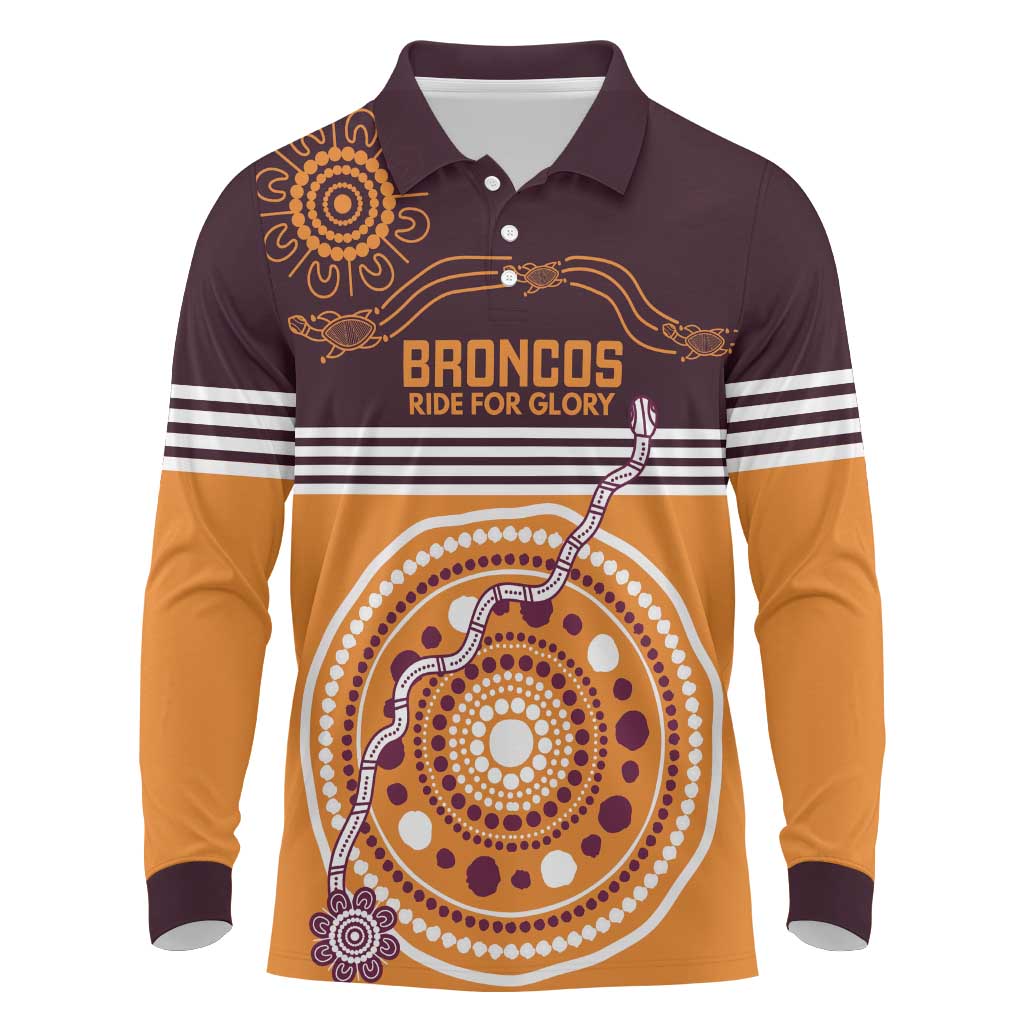 Custom Broncos Spirit Long Sleeve Polo Shirt Ride for Glory Indigenous Aboriginal - Aussie Hoodie