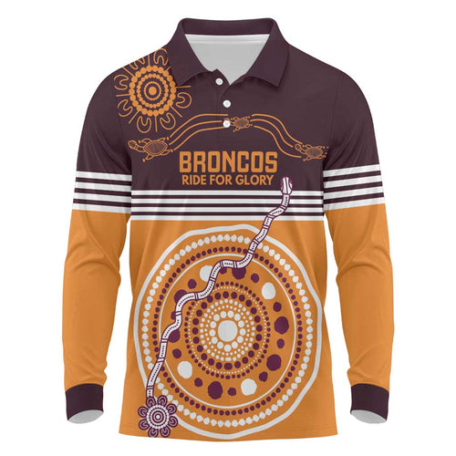 Custom Broncos Spirit Long Sleeve Polo Shirt Ride for Glory Indigenous Aboriginal - Aussie Hoodie