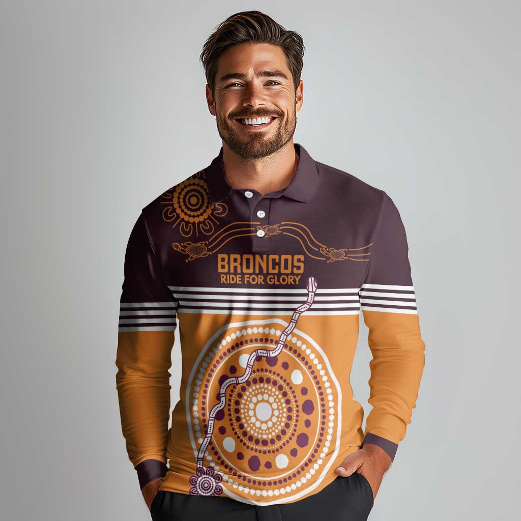 Custom Broncos Spirit Long Sleeve Polo Shirt Ride for Glory Indigenous Aboriginal - Aussie Hoodie